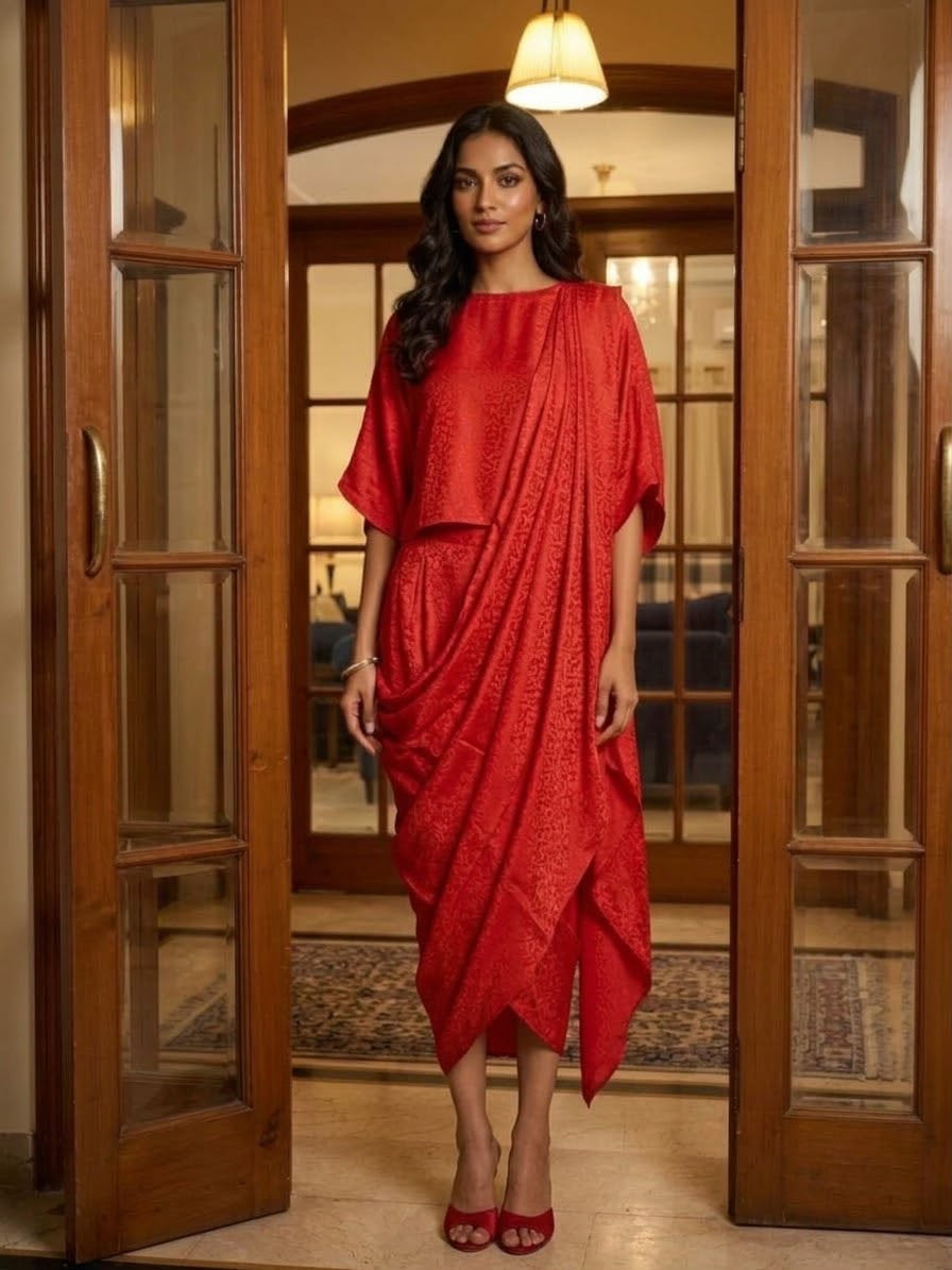 Gulnaar | Scarlet Draped Ensemble