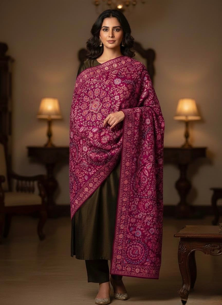 Kalamkar Pashmina Shawl - Fuchsia