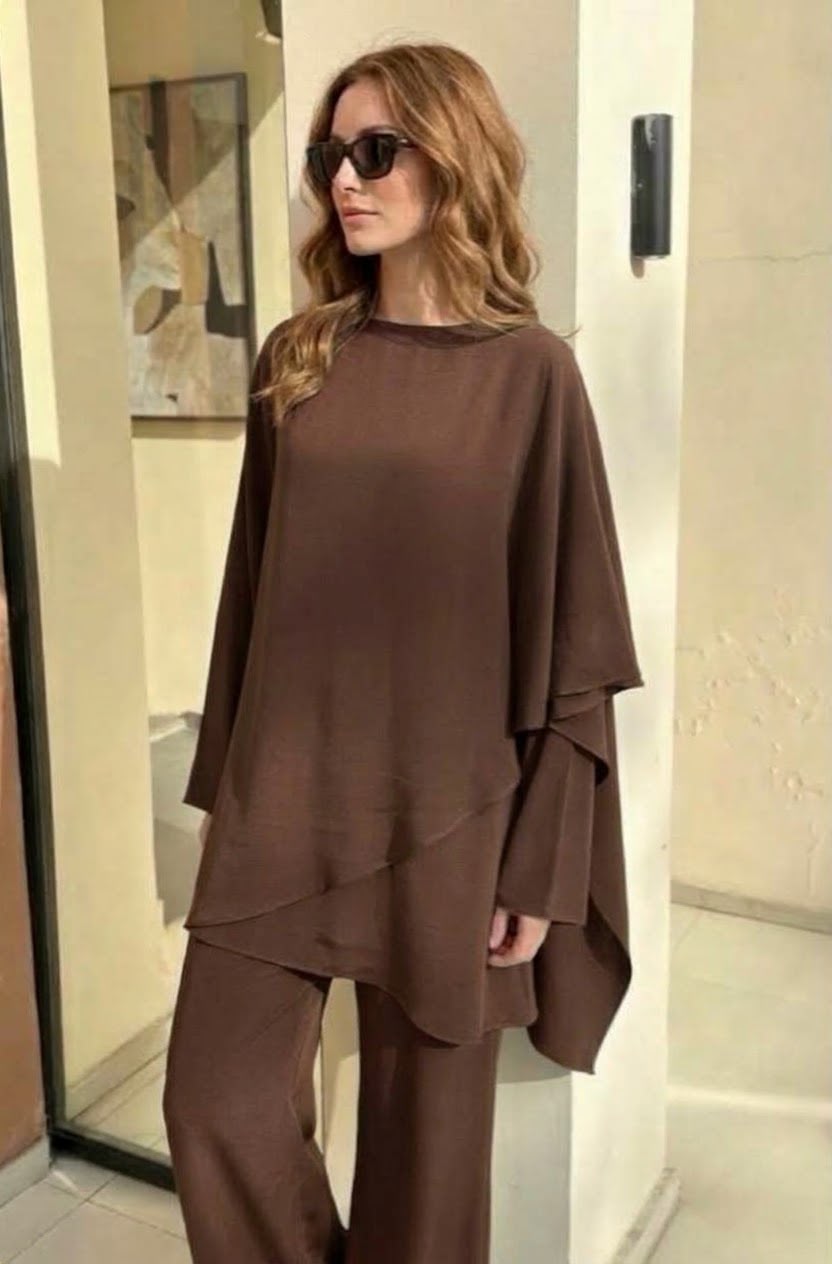 Cacao Brown Pure Silk Cape Set