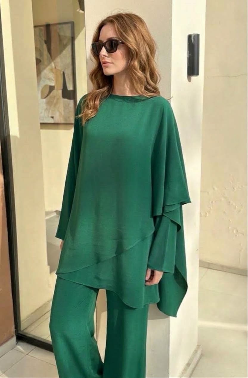 Emerald Green Pure Silk Cape Set