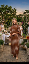 Mocha Dot Pure Silk Cape Dress