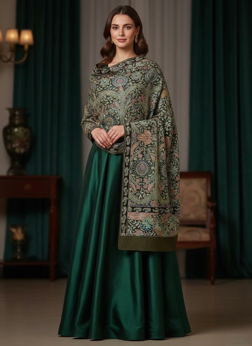 Kalamkar Pashmina Shawl - Vibrant Green