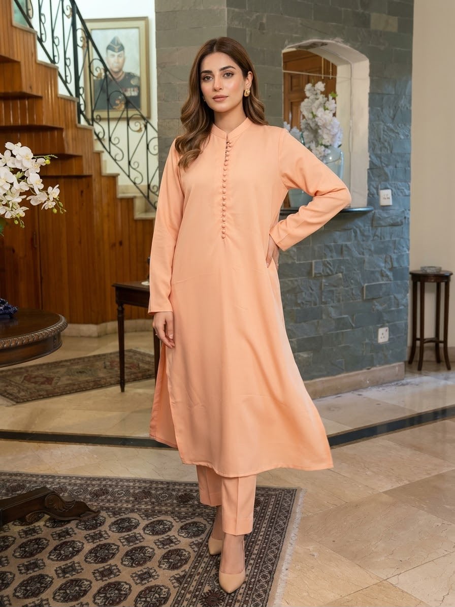 Sahar Peach Pure Silk Kurta Set