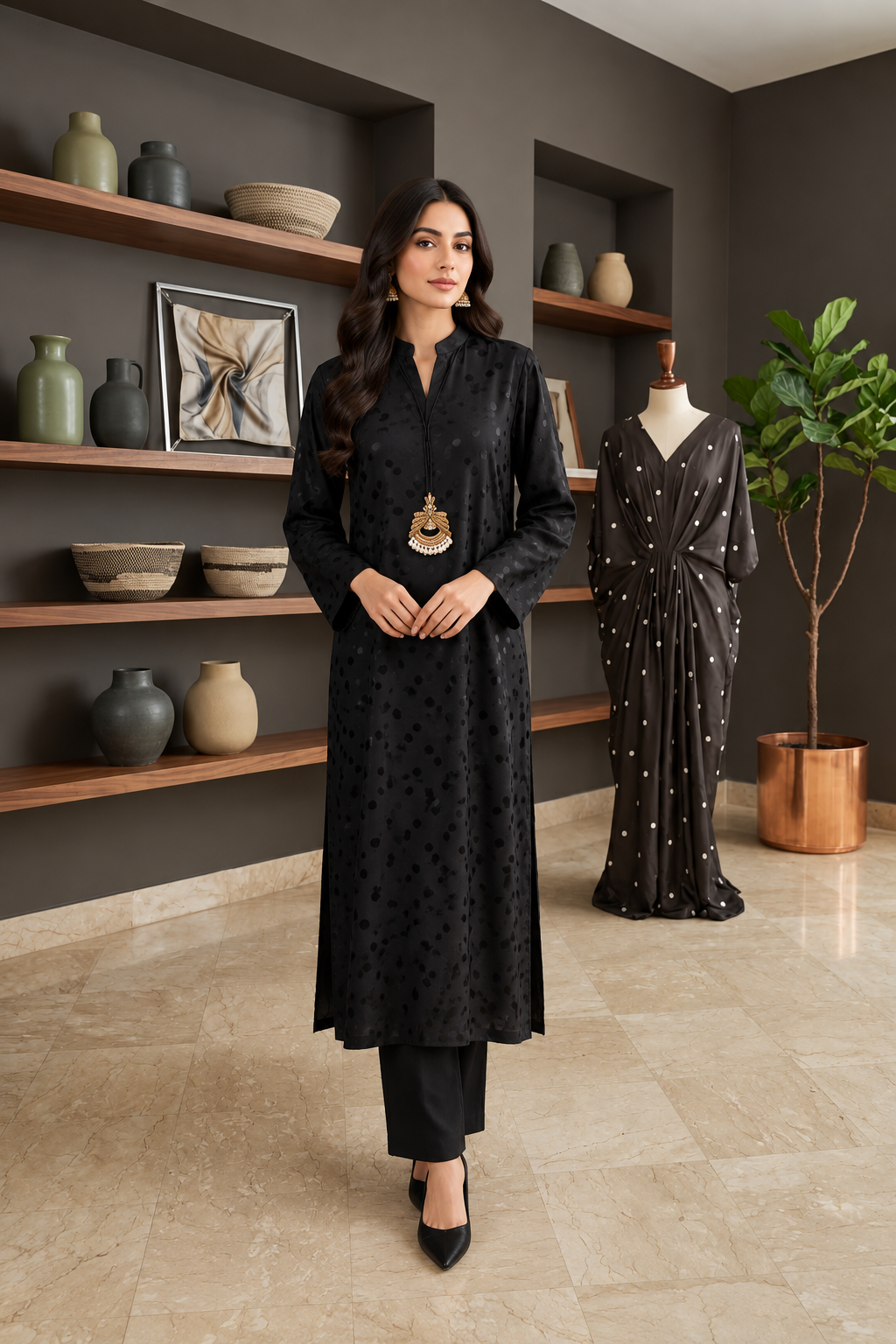 Siyah Black Pure Silk Kurta
